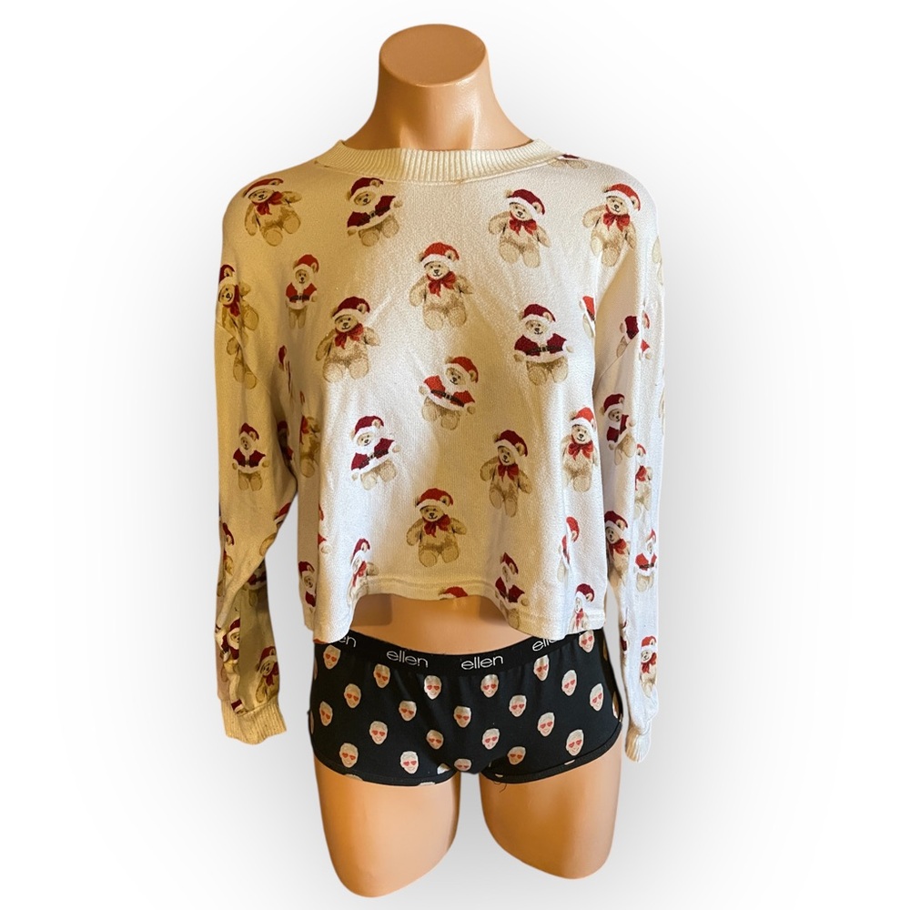 American Eagle Outfitters Women’s Small Holiday Teddy Bear Cropped Pajama Top